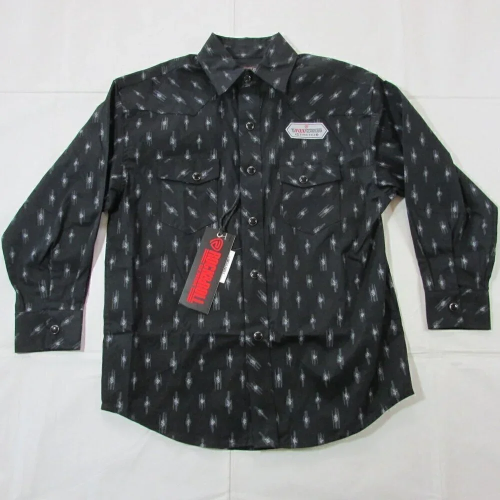 Rock & Roll Boy's LG Long Sleeve Abstract Print Snap Western Shirt - Black